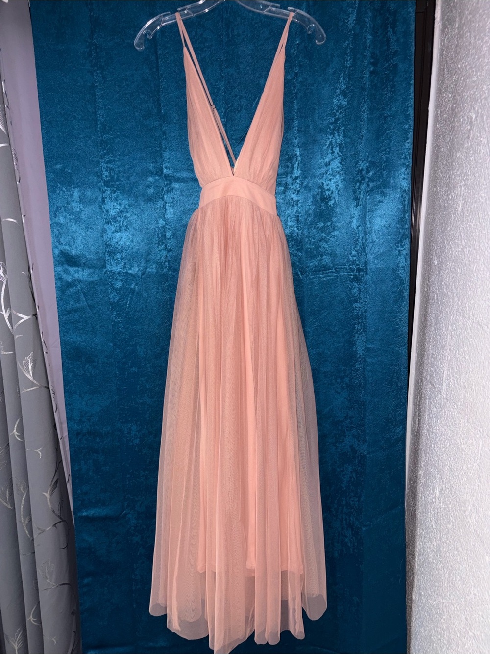 New Gorgeous LUXXEL Dusty Rose Tulle Maxi Dress Size S - Picture 5 of 14